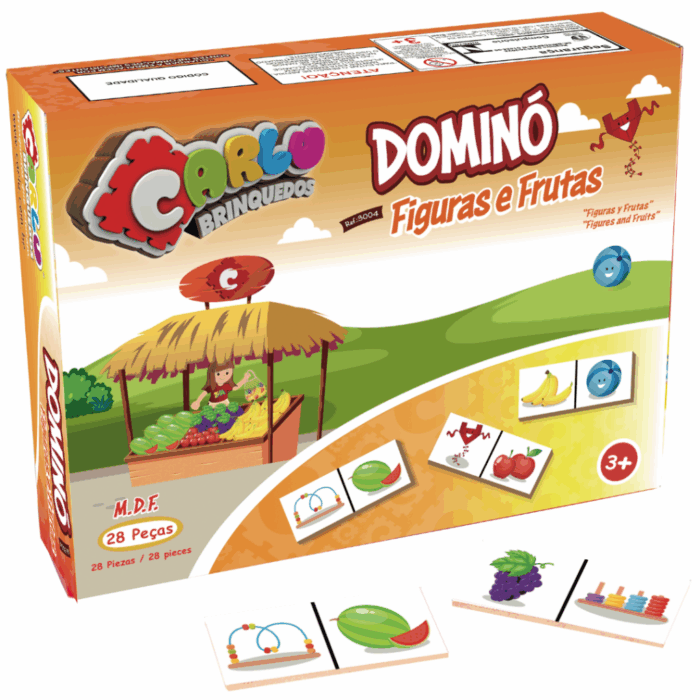 JOGO DE DOMINÓ FRUTAS E FIGURAS BRINQUEDO PEDAGOGICO EM MADEIRA - CARLU