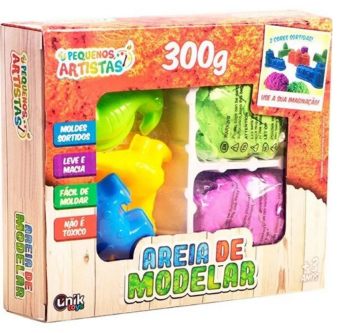 AREIA DE MODELAR COM MOLDE 300G - UNIK TOYS