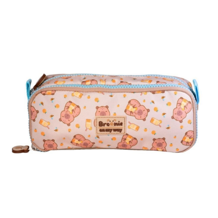 ESTOJO ESCOLAR CAPIVARA 2 ZIPER - BROWNIE XERIUS MARROM