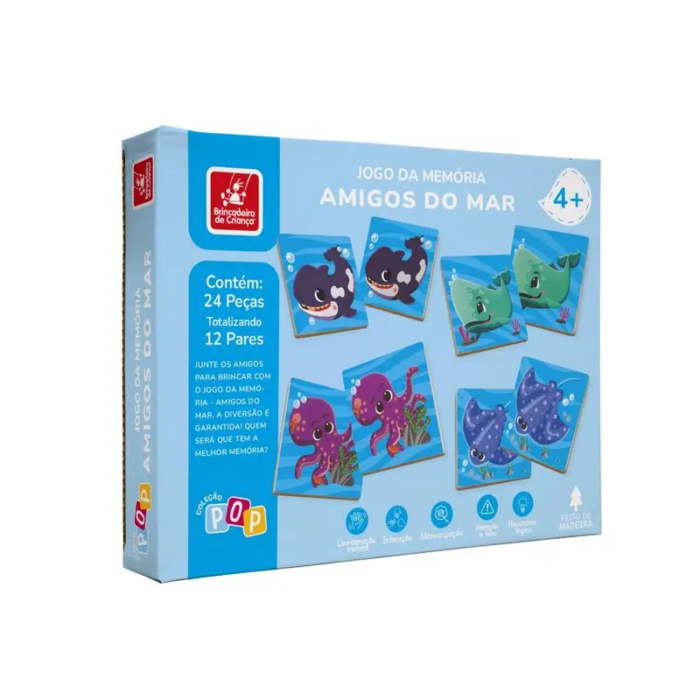 JOGO DA MEMORIA AMIGOS DO MAR - BRINQUEDO PEDAGOGICO - EM MADEIRA - BRINCADEIRA DE CRIANÇA