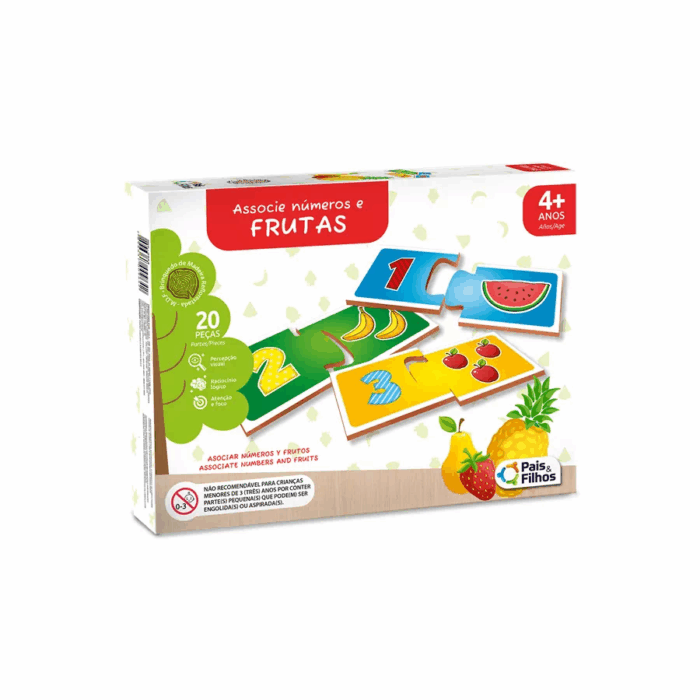 JOGO ASSOCIE NUMEROS E FRUTAS PEDAGOGICO EM MADEIRA -PAIS E FILHOS