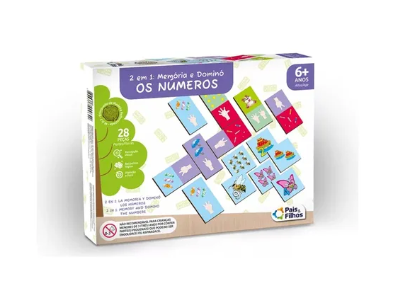 OS NÚMEROS - 2 EM 1 MEMÓRIA E DOMINÓ BRINQUEDO PEDAGÓGICO EM MADEIRA - PAIS E FILHOS