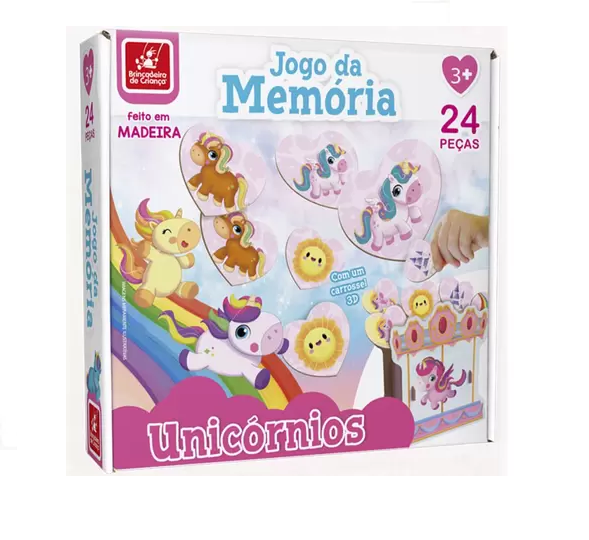 BRINQUEDO PEDAGÓGICO EM MADEIRA - MEMÓRIA UNICÓRNIO CARROSSEL 24 PEÇAS - BRINCADEIRA DE CRIANÇA