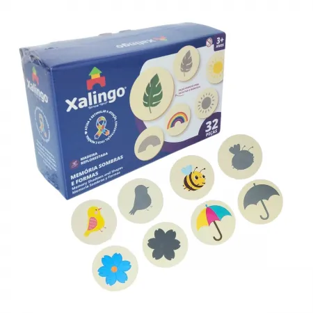 MEMORIA SOMBRAS E FORMAS 32 PEÇAS - XALINGO PEDAGÓGICO SELO TDAH EM MADEIRA