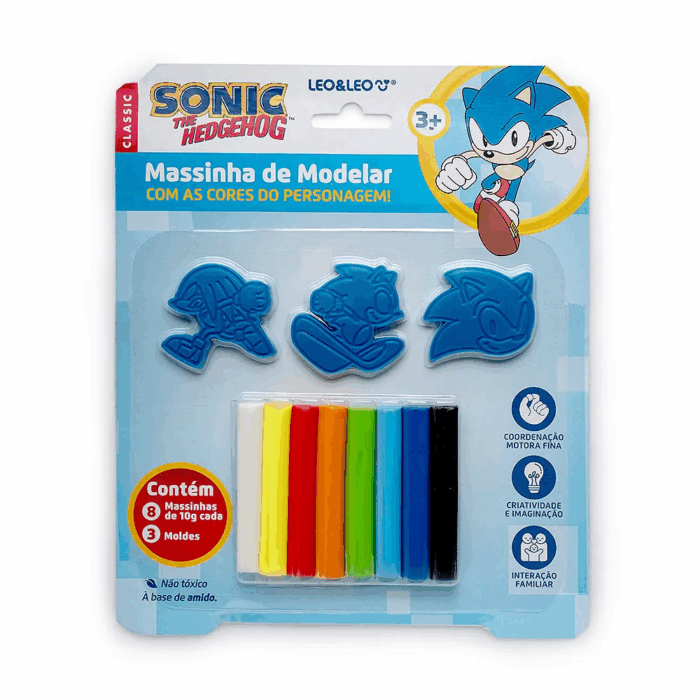 KIT MASSA PARA MODELAR SONIC 3 MOLDES PEDAGÓGICO - 8 CORES DE MASSINHA LEO&LEO