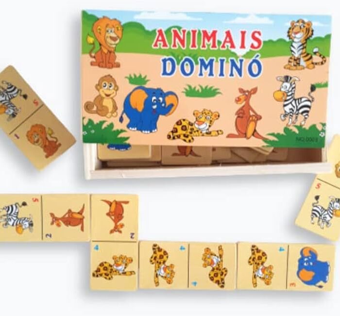 JOGO DOMINÓ ANIMAIS 28 PEÇAS - BRINQUEDO PEDAGOGICO EM MADEIRA TOYMIX