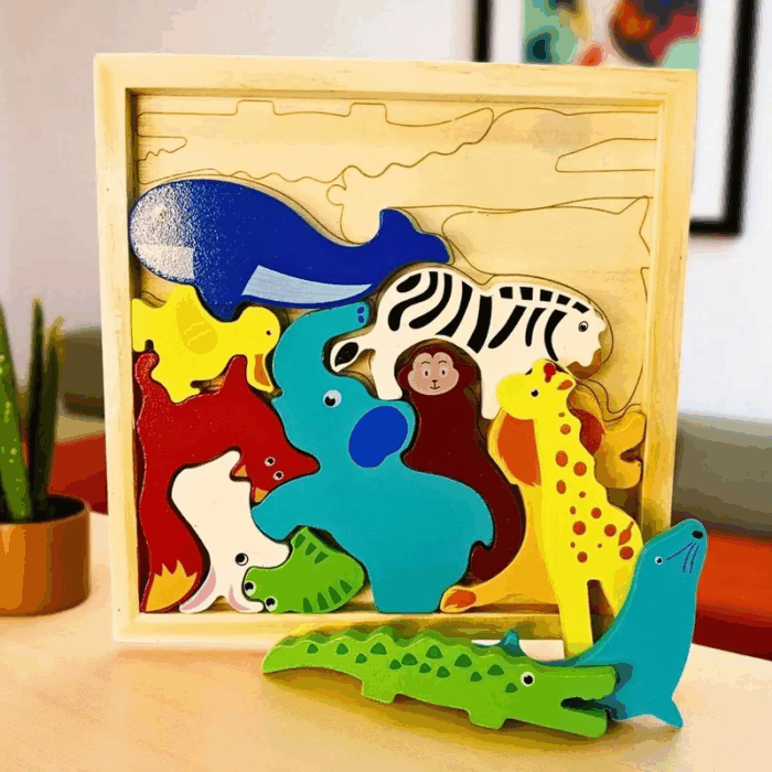 QUEBRA CABEÇA COLECIONE E ENCAIXE SAFÁRI - BRINQUEDO PEDAGOGICO EM MADEIRA - TOY MIX