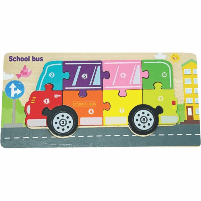 QUEBRA CABEÇA SCHOOL BUS / ÔNIBUS ESCOLAR 11 PEÇAS - BRINQUEDO PEDAGOGICO EM MADEIRA - TOY MIX
