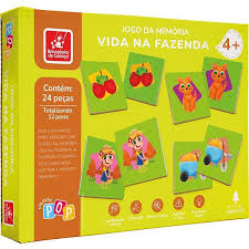 JOGO DA MEMORIA PEDAGOGICO VIDA NA FAZENDA 24 PEÇAS - MADEIRA BRINCADEIRA DE CRIANÇA