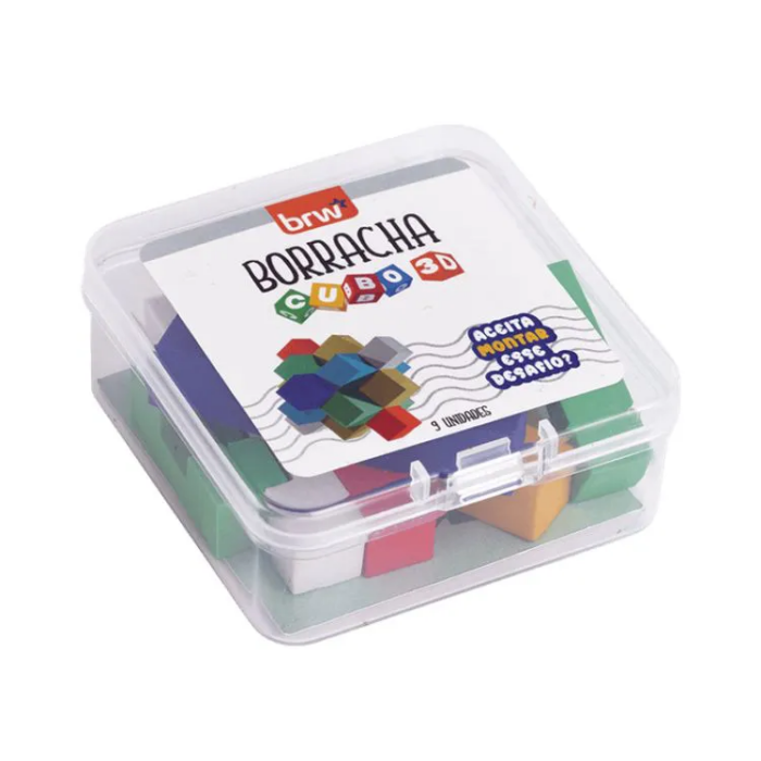 BORRACHA ESCOLAR CUBO 3D 9 PEÇAS PARA MONTAR  - PAPELARIA DIVERTIDA BRW PEDAGOGICO