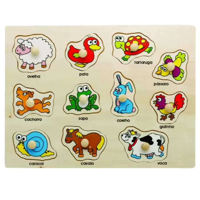 ENCAIXE DIVERTIDO COM PINOS ANIMAIS - BRINQUEDO PEDAGOGICO EM MADEIRA - TOY MIX