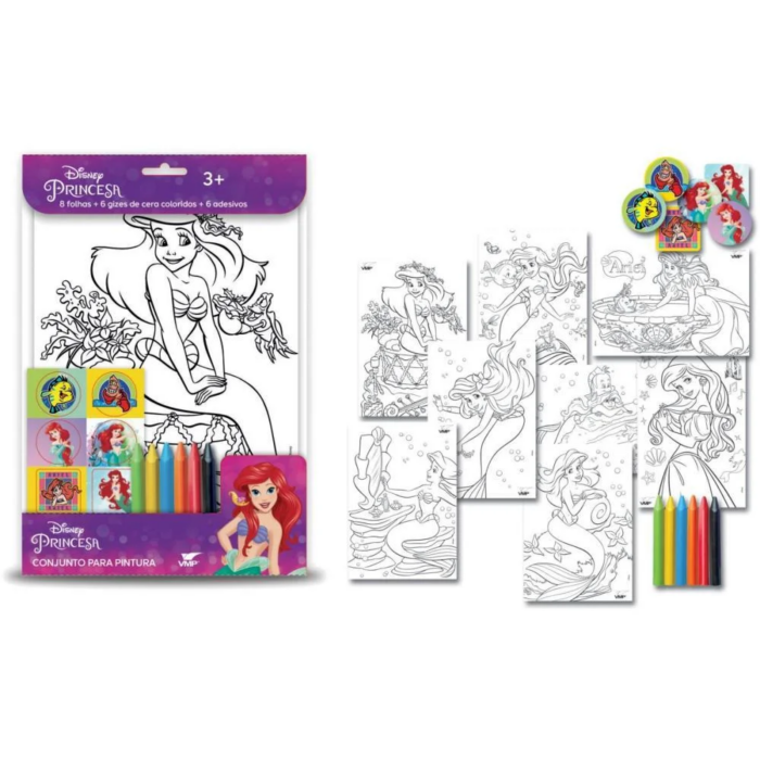 LIVRO PARA COLORIR KIT ARIEL - GIZ, FOLHAS E ADESIVOS - PEDAGÓGICO
