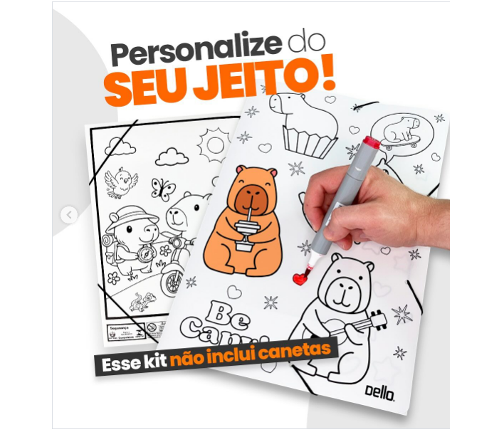 PASTA ESCOLAR A4 DE ELÁSTICO CAPIVARA  PARA COLORIR UNIDADE - PEDAGÓGICO  PAPELARIA DIVERTIDA DELLO