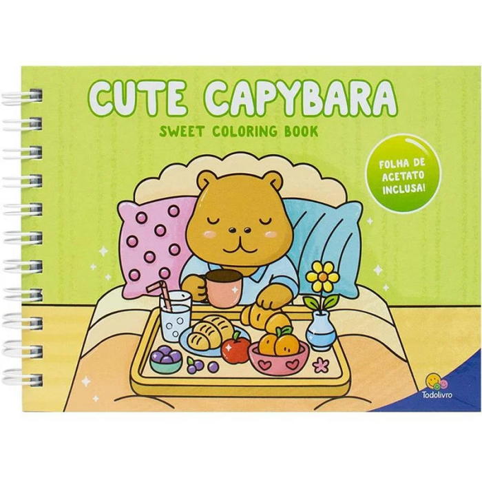LIVRO BRINQUEDO PARA COLORIR CUTE CAPYBARA-  PEDAGOGICO ESPIRAL CAPIVARA