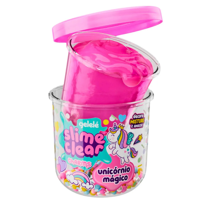 SLIME CLEAR UNICORNIOS GELELÉ - DOCE BRINQUEDO COM CHARMS DIVERTIDOS
